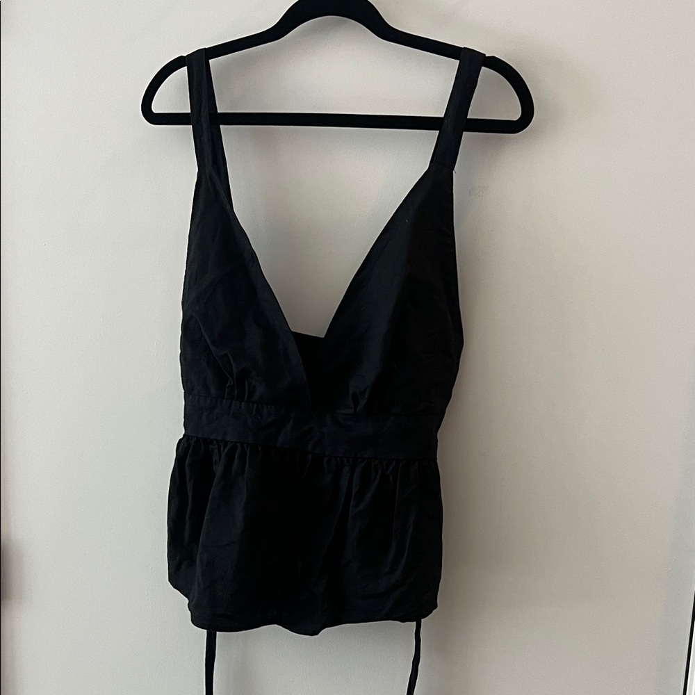 Free People Black Sleeveless V-Neck Peplum Top